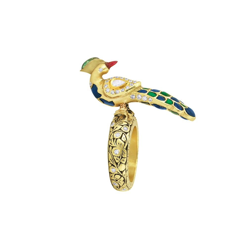 Peacock Ring with Talaf work, and Polki Accents